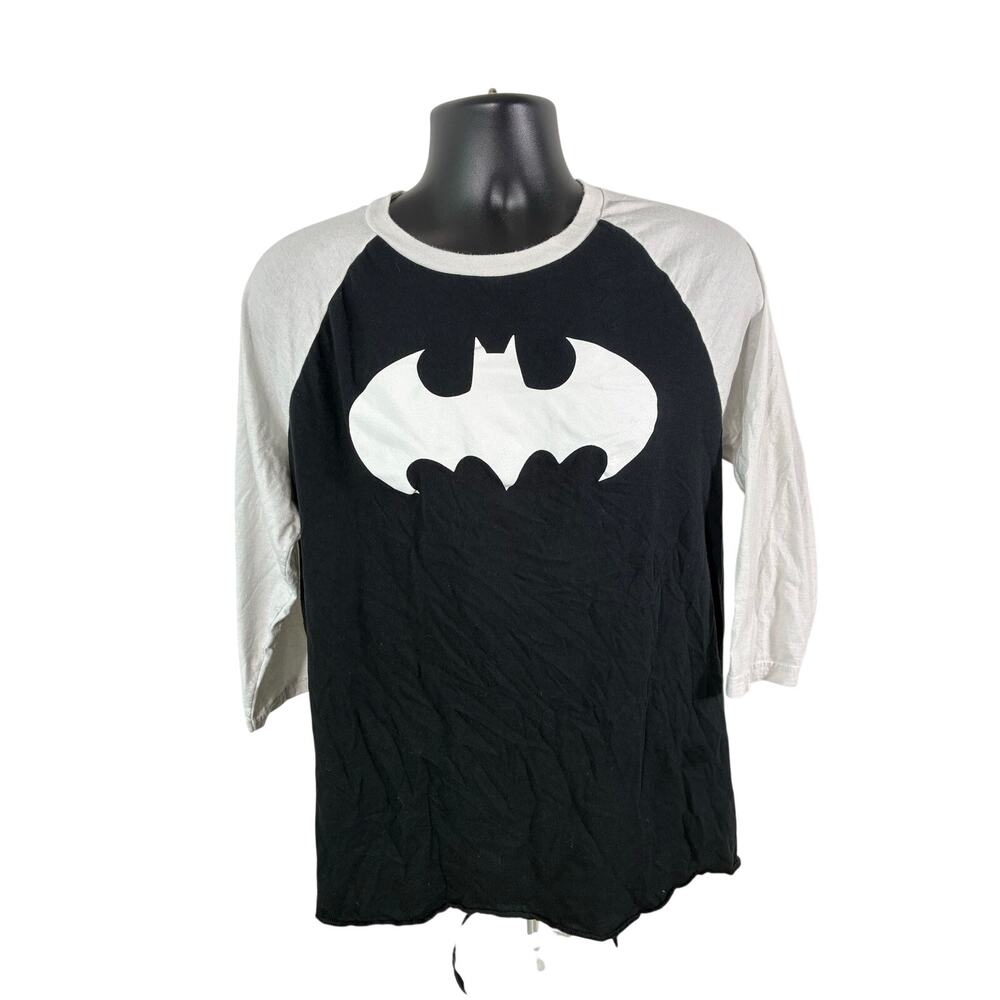Batman Logo Raglan Baseball Shirt Mens L Black White 3/4 Sleeve